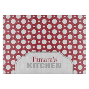 Merlot Polka Dot Personalized Glass Cutting Board