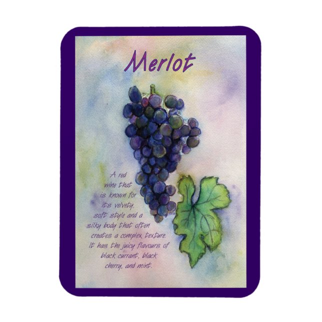 Merlot Raisins de vin Peinture Magnet d'art (Vertical)