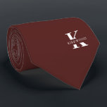 Merlot-Red Elegant Monogram   Name | One-Sided Tie<br><div class="desc">An elegant One-sided necktie featuring a bold white monogram across a deep Merlot-Red background. On top of this monogram sits your first or last name spelled out in all capitals. If you prefer a bolder look for the personal name inside of the large letter you can do the following: Use...</div>