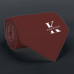 Merlot-Red Elegant Monogram   Name | Two-Sided Tie<br><div class="desc">An elegant two-sided necktie featuring a bold white monogram across an Merlot-Red background.  On top of this monogram sits your first or last name spelled out in all capitals.  Over 40  unique colors are available in both one-sided and two-sided versions. You can browse them by clicking the collection link.</div>