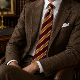 Merlot Red Gold Diagonal Stripe Regimental Tie