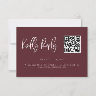 Merlot Red Modern Minimalist Wedding QR Code  RSVP Card