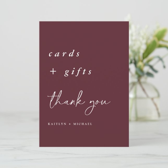 Merlot Wedding Cards & Gifts Sign 5x7 (Standing Front)