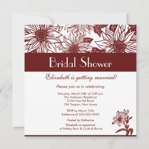 Merlot Wine Sunflower Bridal Shower Invitation