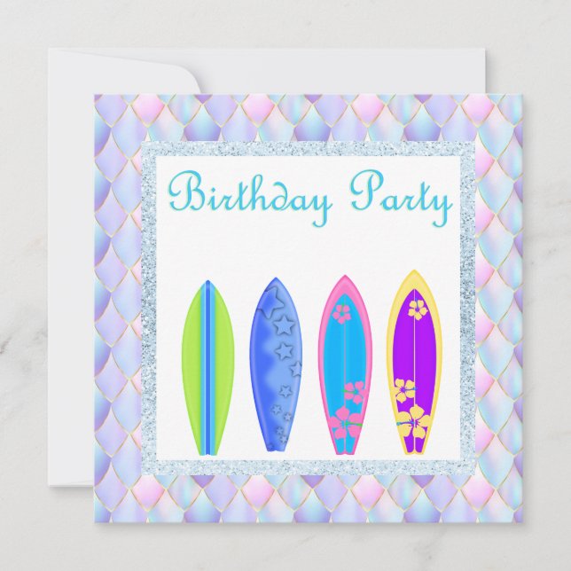 Merma unicorne rose violet Invitation Surfboard no (Devant)