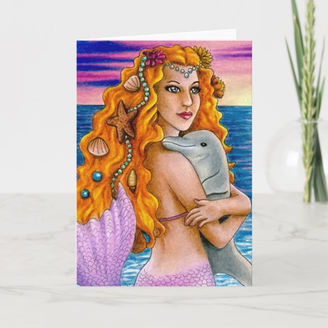 mermaid 13 Dolphin Note Card (Front)