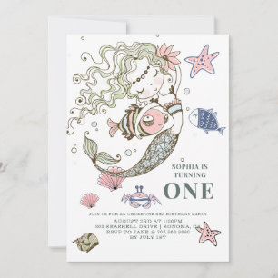 Mermaid 1er Anniversaire Fête Invitation