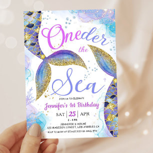 Mermaid 1er anniversaire Invitation fille ONEder l