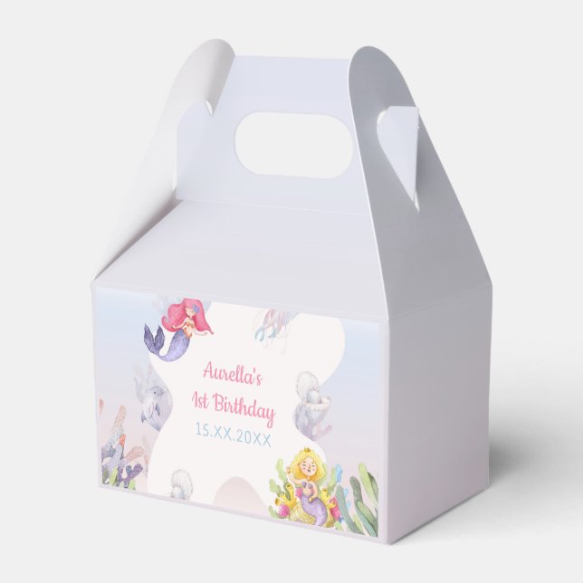Mermaid 1st Birthday Girl Party  Favor Box (Front Side)