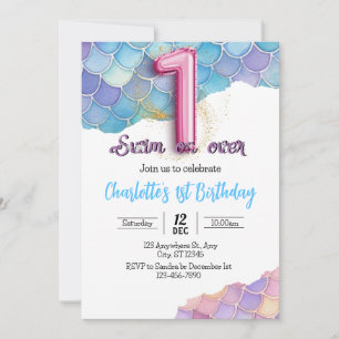 Mermaid 1st Birthday Invitation