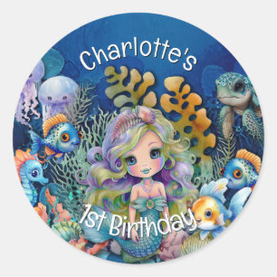 Mermaid 1st Birthday Invitation Envelope Seal