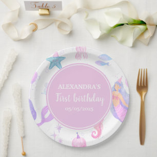 Mermaid 1st Birthday Ocean & Sea Life Party Paper Plate