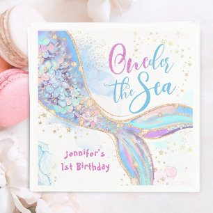 Mermaid 1st Birthday Oneder The Sea Blue Napkin