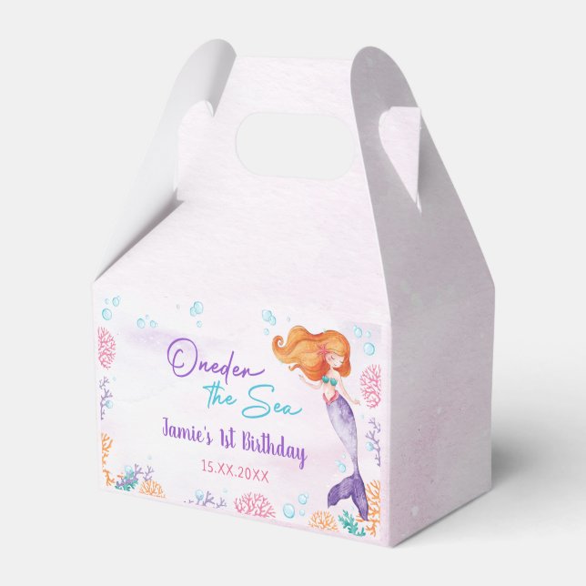Mermaid 1st Birthday Oneder The Sea Party  Favor Box (Front Side)