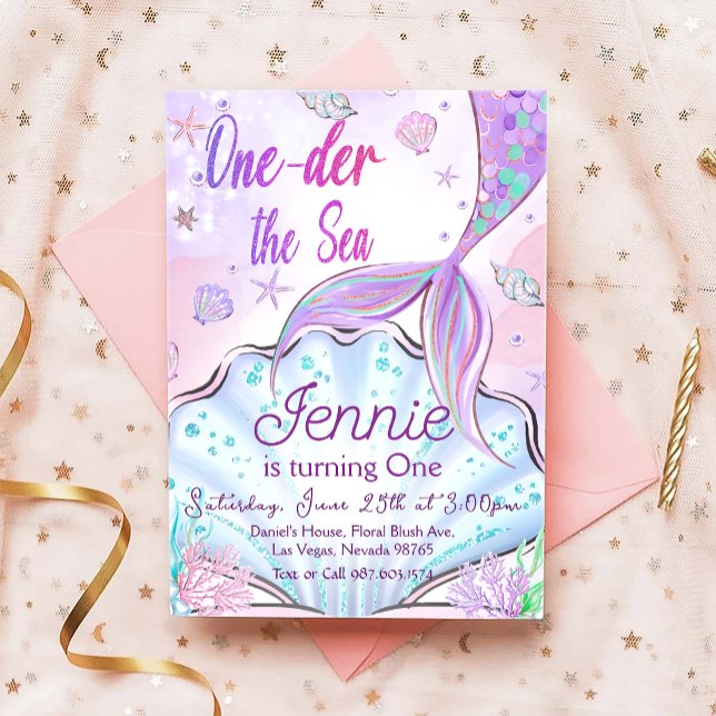 Mermaid 1st Birthday ONEder The Sea Party  Invitation (Creator Uploaded)