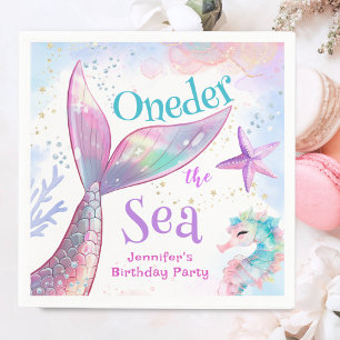 Mermaid 1st Birthday Oneder The Sea Pink Purple Napkin