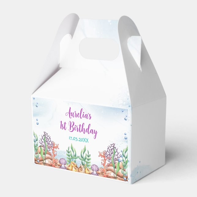 Mermaid 1st Birthday Party Oneder The Sea Favor Box (Front Side)