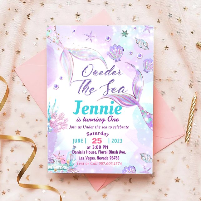 Mermaid 1st Birthday Party ONEder The Sea Invitation (Creator Uploaded)