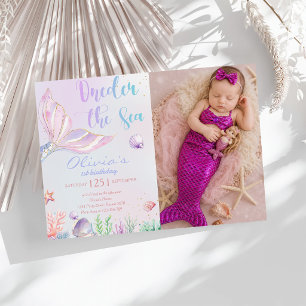 Mermaid 1st Birthday Party ONEder The Sea Mermaid Invitation