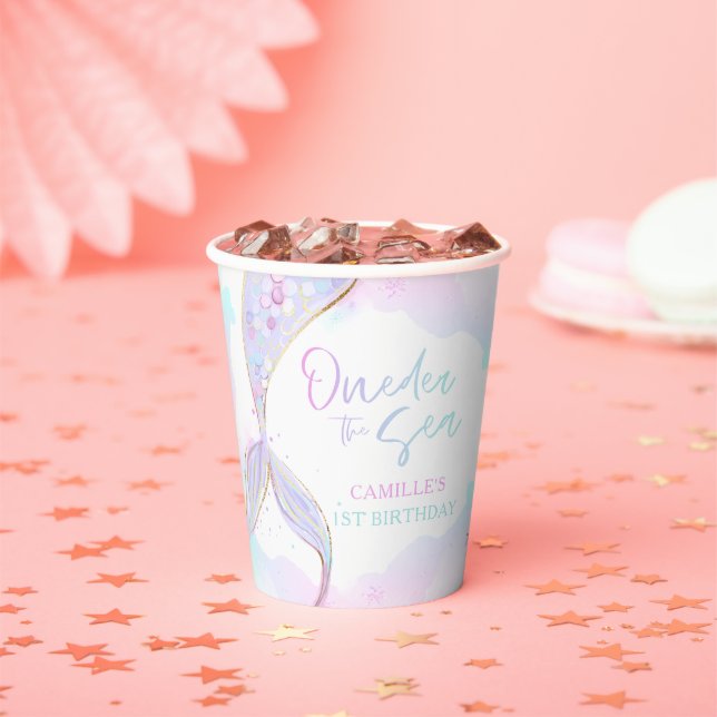 Mermaid 1st Birthday Party ONEder The Sea Mermaid Paper Cups (Insitu)