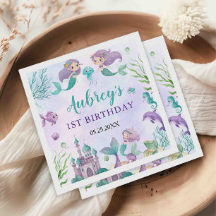 Mermaid 1st Birthday Party Oneder The Sea Napkin