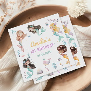 Mermaid 1st Birthday Party Oneder The Sea Napkins