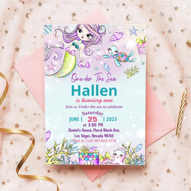 Mermaid 1st Birthday Party ONEder The Sea Party Invitation (Creator Uploaded)
