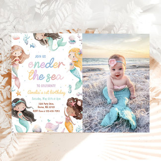 Mermaid 1st Birthday Party Oneder The Sea Photo Invitation