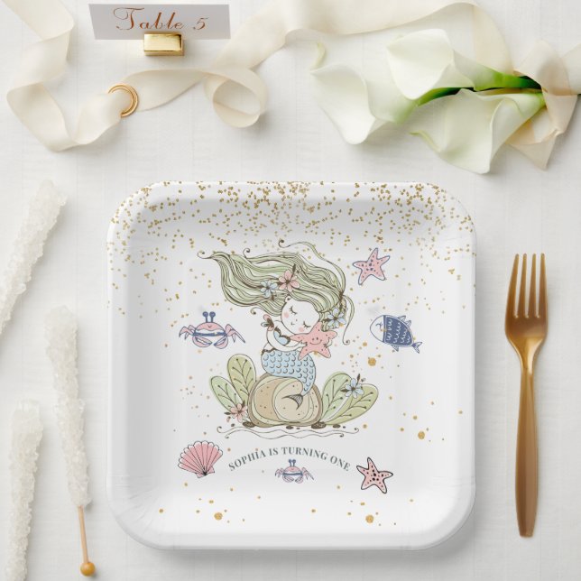 Mermaid 1st Birthday Party  Paper Plate (Wedding)