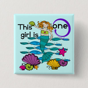 Mermaid 1st Birthday Tshirts and Gifts 2 Inch Square Button