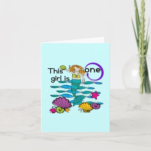 Mermaid 1st Birthday Tshirts and Gifts Card (Front)