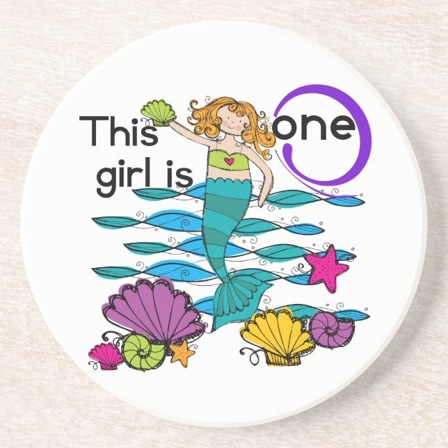 Mermaid 1st Birthday Tshirts and Gifts Coaster (Front)