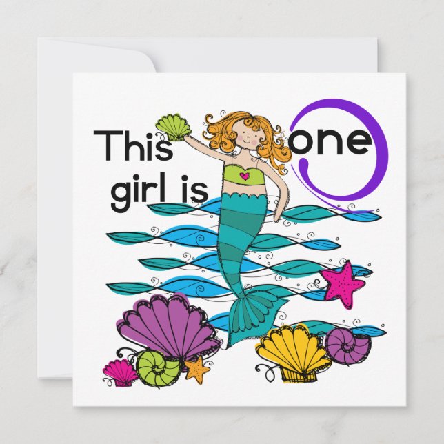 Mermaid 1st Birthday Tshirts and Gifts Invitation (Front)