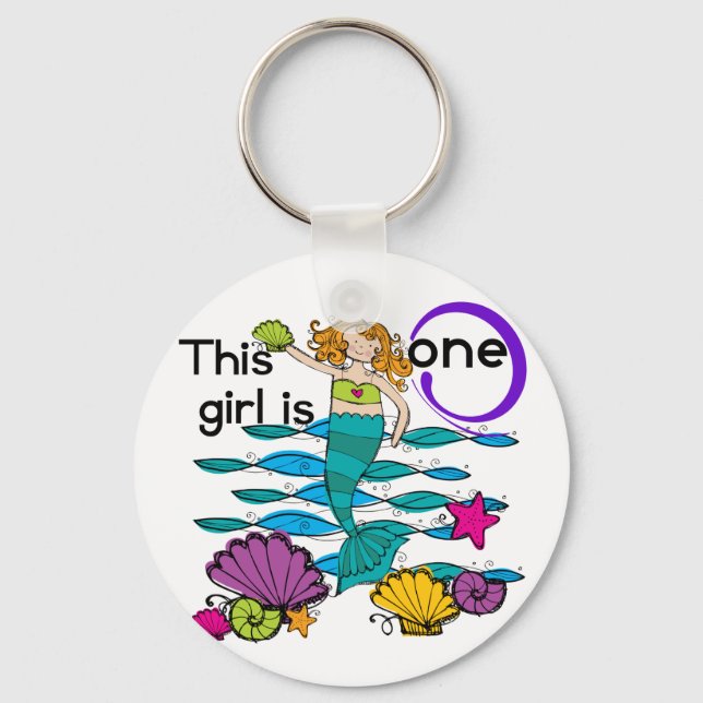 Mermaid 1st Birthday Tshirts and Gifts Keychain (Front)