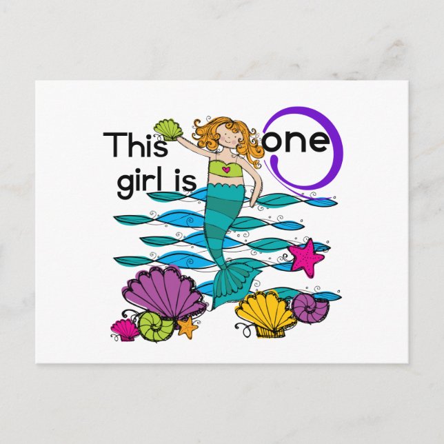 Mermaid 1st Birthday Tshirts and Gifts Postcard (Front)