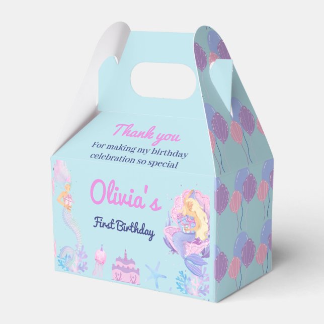 Mermaid 1st Birthday Under Sea Paper Favour Box (Front Side)
