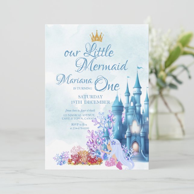 Mermaid 1st Birthday Under the Sea Castle Invitation (Standing Front)