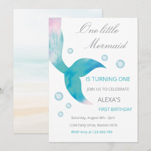 Mermaid 1st Birthday Under The Sea Mermaid Party  Invitation