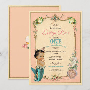 Mermaid 1st first birthday invitaion pink invitation