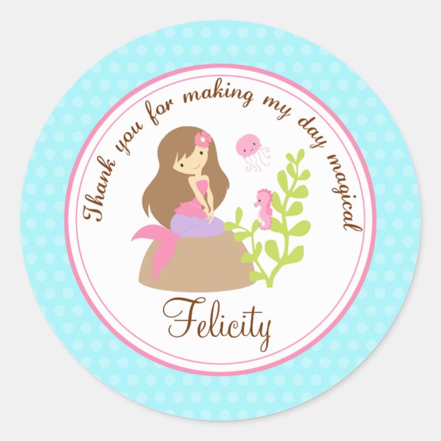 Mermaid 2inch round personalized favour tag (Front)