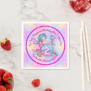 Mermaid 2nd Birthday Change Edit Text Personalize Napkin
