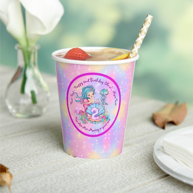 Mermaid 2nd Birthday Change Edit Text Personalize  Paper Cups (Insitu)