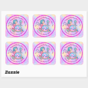 Mermaid 2nd Birthday Change Edit Text Personalize Square Sticker