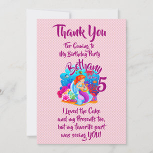Mermaid 2nd Birthday Change Edit Text Personalize Thank You Card