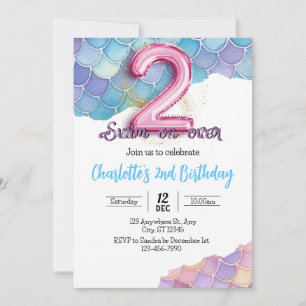 Mermaid 2nd Birthday Invitation