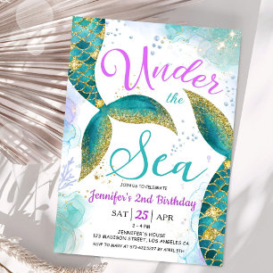 Mermaid 2nd Birthday Invite Glitter Under the Sea
