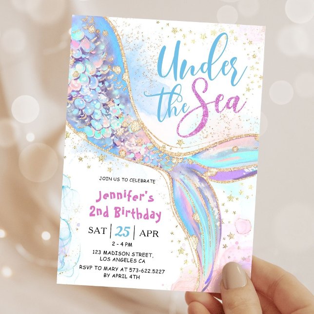Mermaid 2nd Birthday Party Blue Under The Sea Invitation (Creator Uploaded)