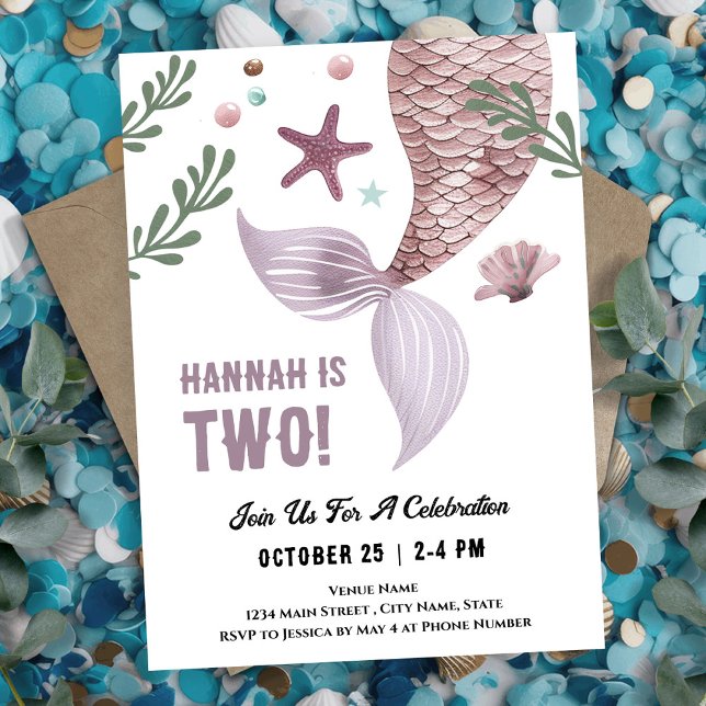 Mermaid 2nd Birthday Sea Purple Invitation (Creator Uploaded)