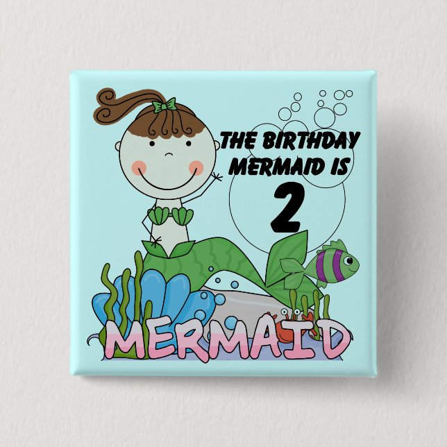 Mermaid 2nd Birthday Tshirts and Gifts 2 Inch Square Button (Front)