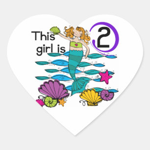 Mermaid 2nd Birthday Tshirts and Gifts Heart Sticker